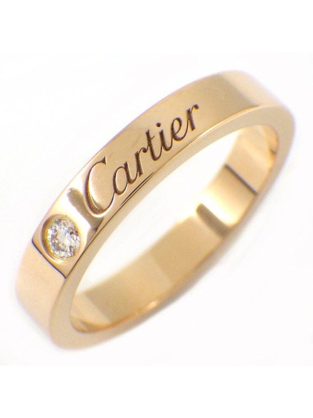 Cartier Ring C de Cartier Wedding Band Engraved Logo Diamond 18k Pink Gold